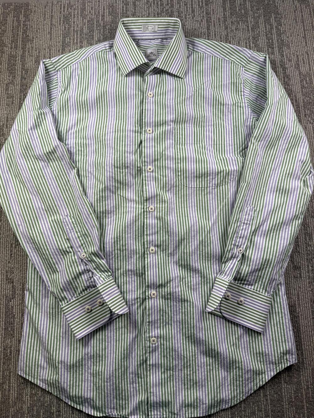 Peter Millar Shirt Mens Medium Green Stripe Long Sleeve Button Up Casual Woven